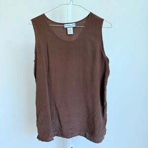 Simply Silk sz S Brown Sleeveless Tank Top‎ Blouse 100% Silk Minimalist Casual